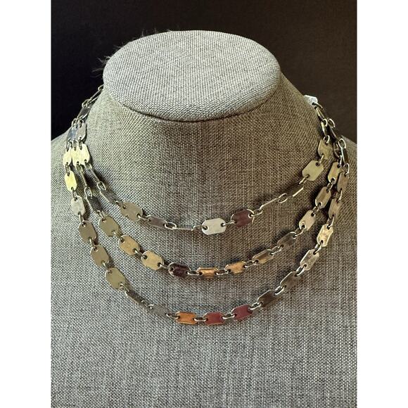 Vintage Chain Link Long Necklace Layered Silver Tone Stackable Old Money Career - Picture 6 of 7